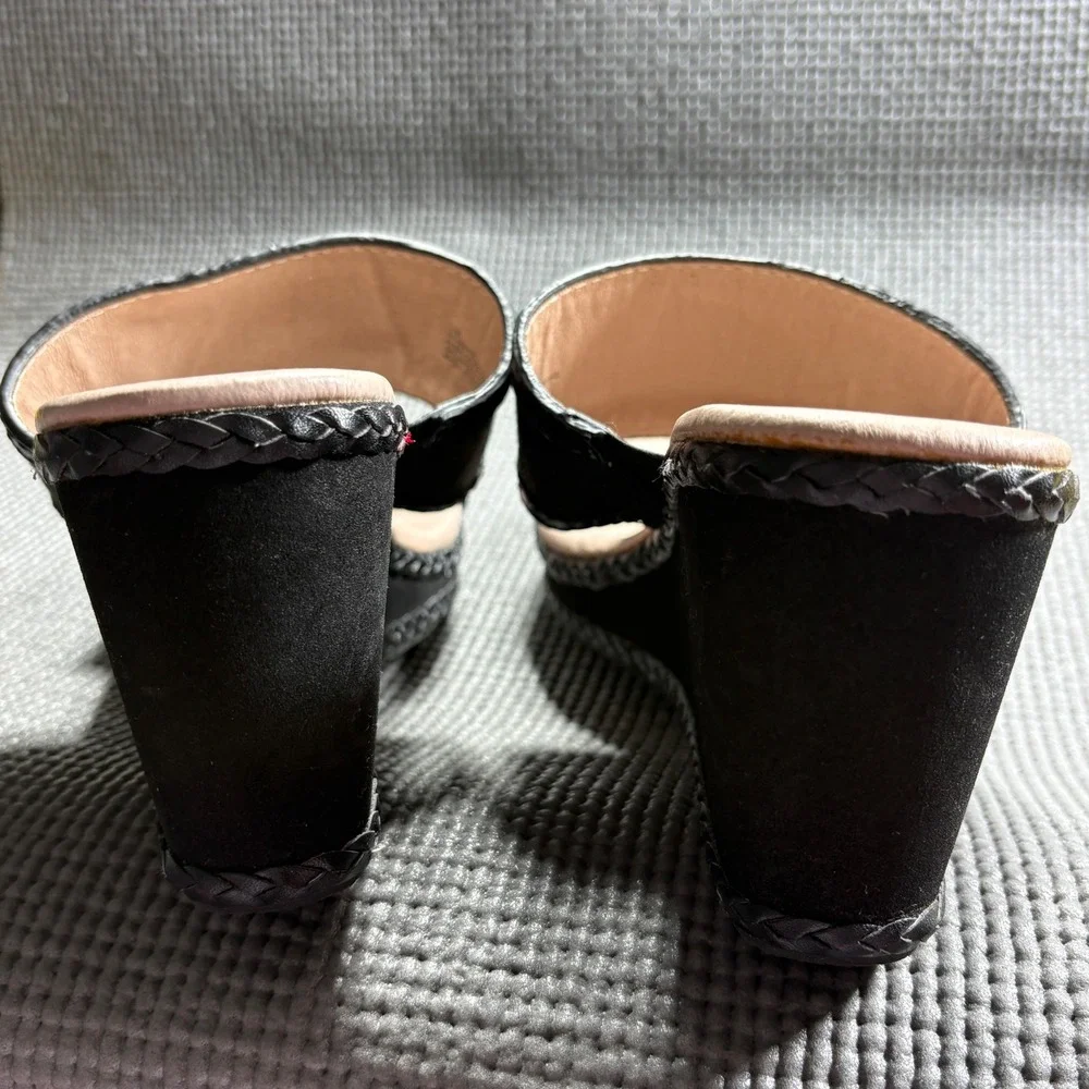 Tommy Bahama Sandals Womens Size 10 Black Kalawai Wedge Leather Fabric Braided